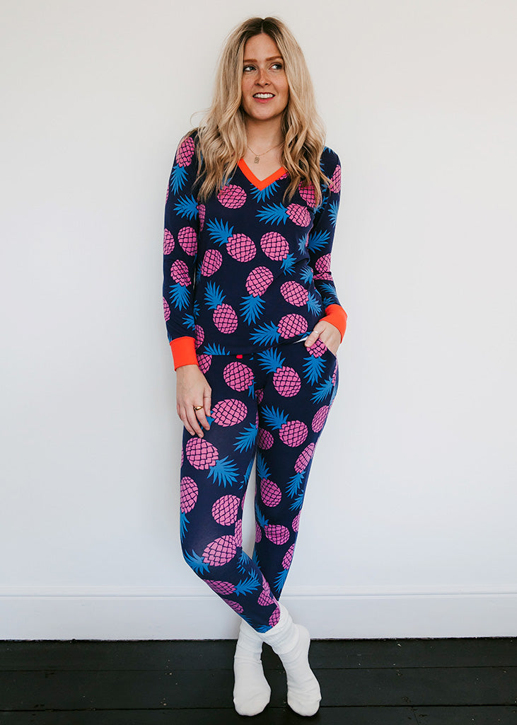 Pineapples Organic Cotton Jersey Pyjamas Pink Blue PJ Set Anorak