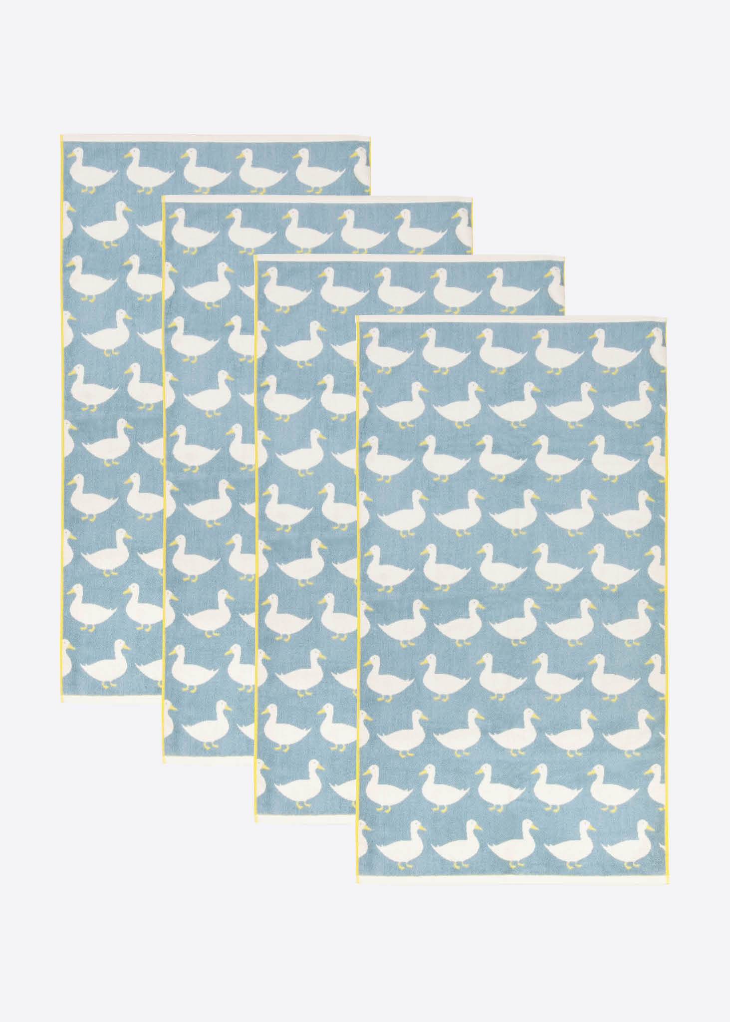 Set Of 4 Waddling Ducks Organic Cotton Bath Sheets Blue Anorak set-of-4-waddling-ducks-organic-cotton-bath-sheets-blue-anorak