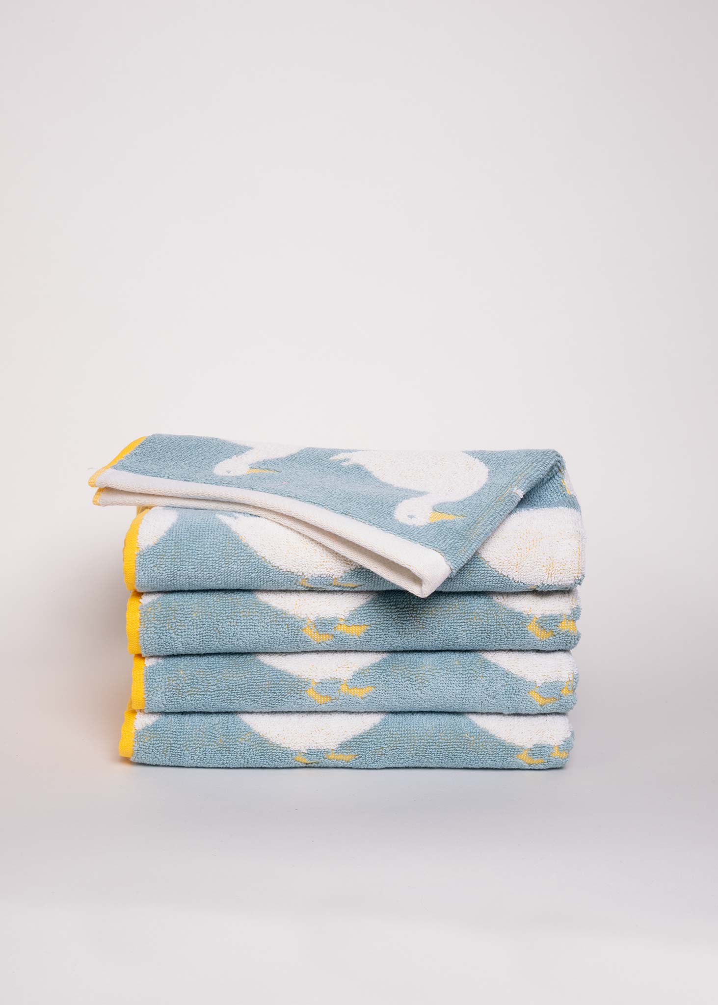 Set Of 4 Waddling Ducks Organic Cotton Hand Towels Blue Anorak set-of-4-waddling-ducks-organic-cotton-hand-towels-blue-anorak