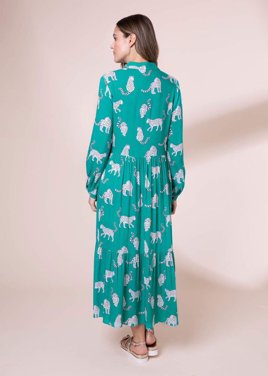Snow Leopards EcoVero Midi Shirt Dress, Sustainable, Green - Anorak