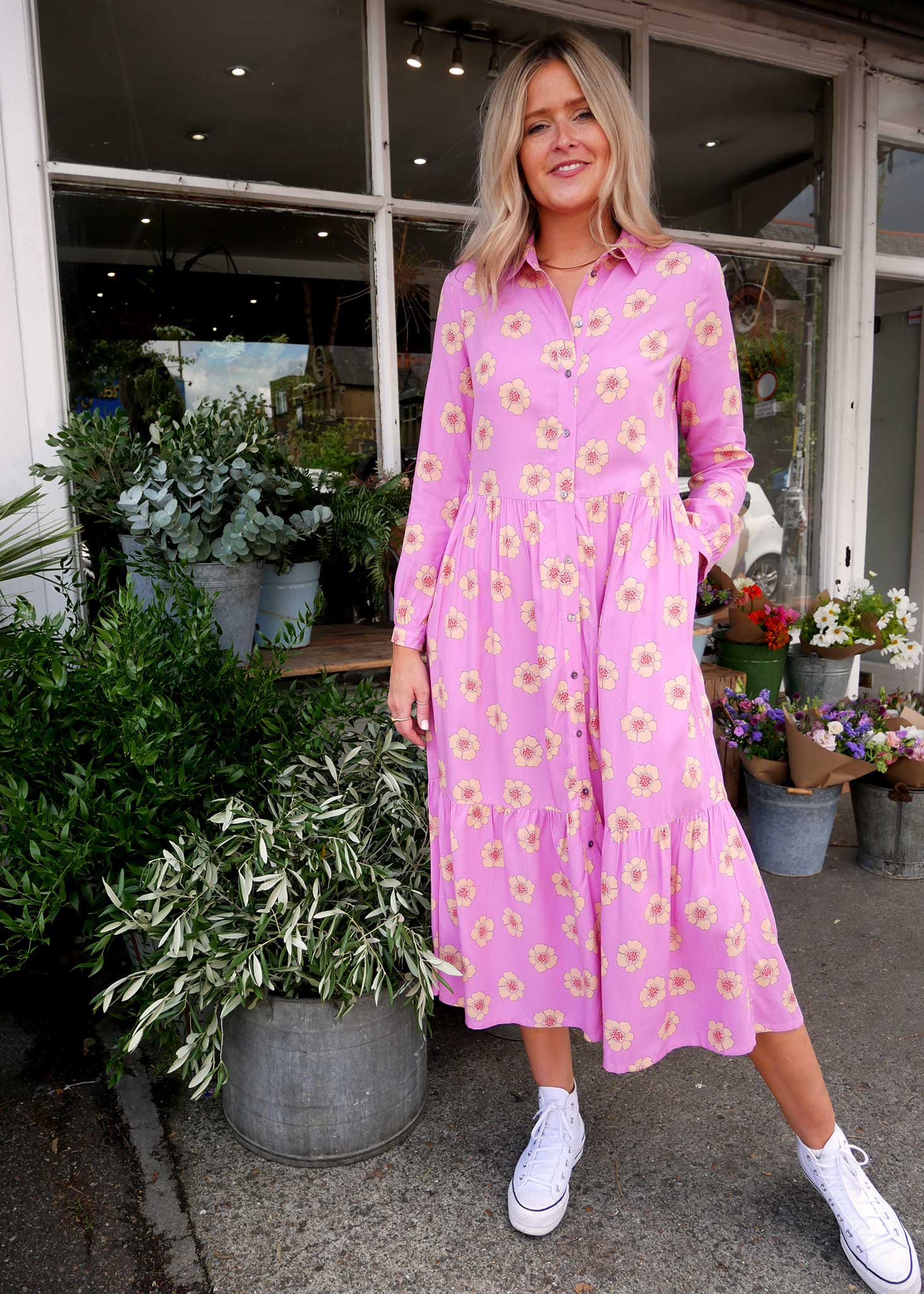 Posy EcoVero Midi Shirt Dress (Pink) Posy EcoVero Midi Shirt Dress (Pink)