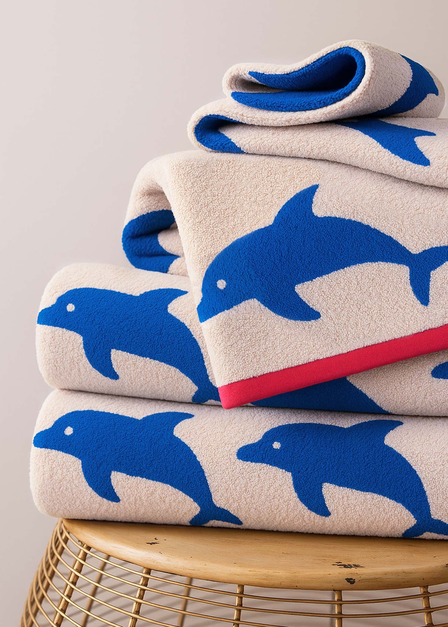 Jumping Dolphins Organic Cotton Towel Set, Blue, White - Anorak