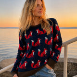 Kissing Foxes Knit Jumper (Navy/Red)
