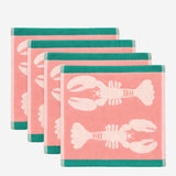 x4 Lobsters Organic Cotton Face Cloths (Pink)