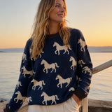 Ponies Knit Jumper (Teal Blue/Antique White)