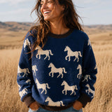 Ponies Knit Jumper (Teal Blue/Antique White)