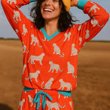 Snow Leopards Organic Jersey PJ Set (Coral)