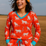 Snow Leopards Organic Jersey PJ Set (Coral)