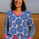 Sunflower Organic Jersey PJ Set (White/Blue)