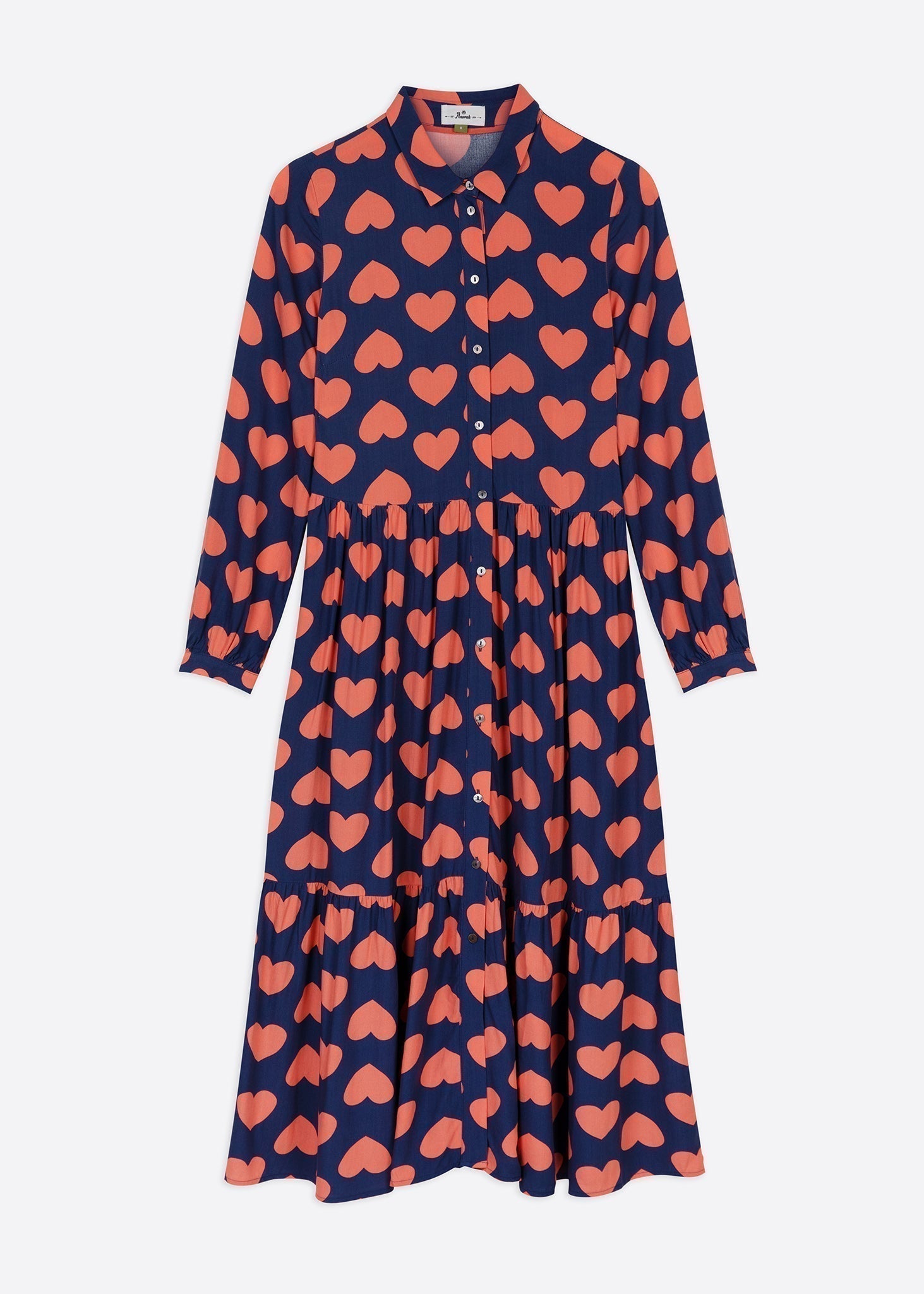 Graphic Heart Ecovero Midi Shirt Dress Navy Coral Anorak