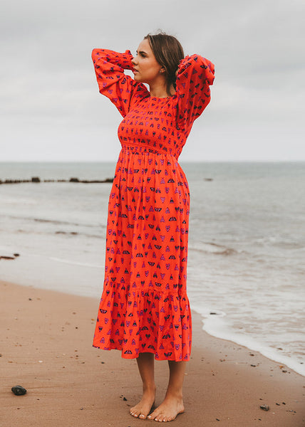 Night Butterfly EcoVero Shirred Midi Dress Sustainable Fashion